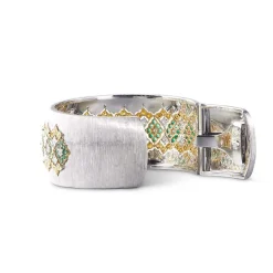 Buccellati MOSAICO WHITE AND YELLOW GOLD EMERALD CUFF BRACELET