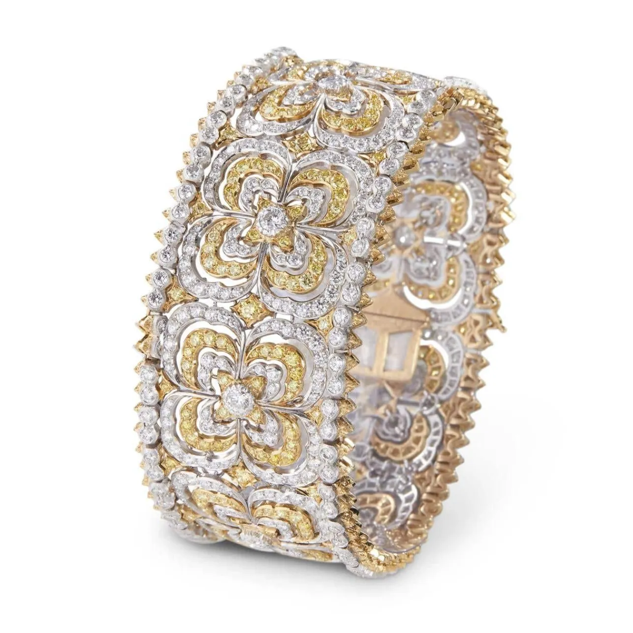 Buccellati MOSAICO YELLOW AND WHITE GOLD BRACELET WITH FANCY DIAMONDS