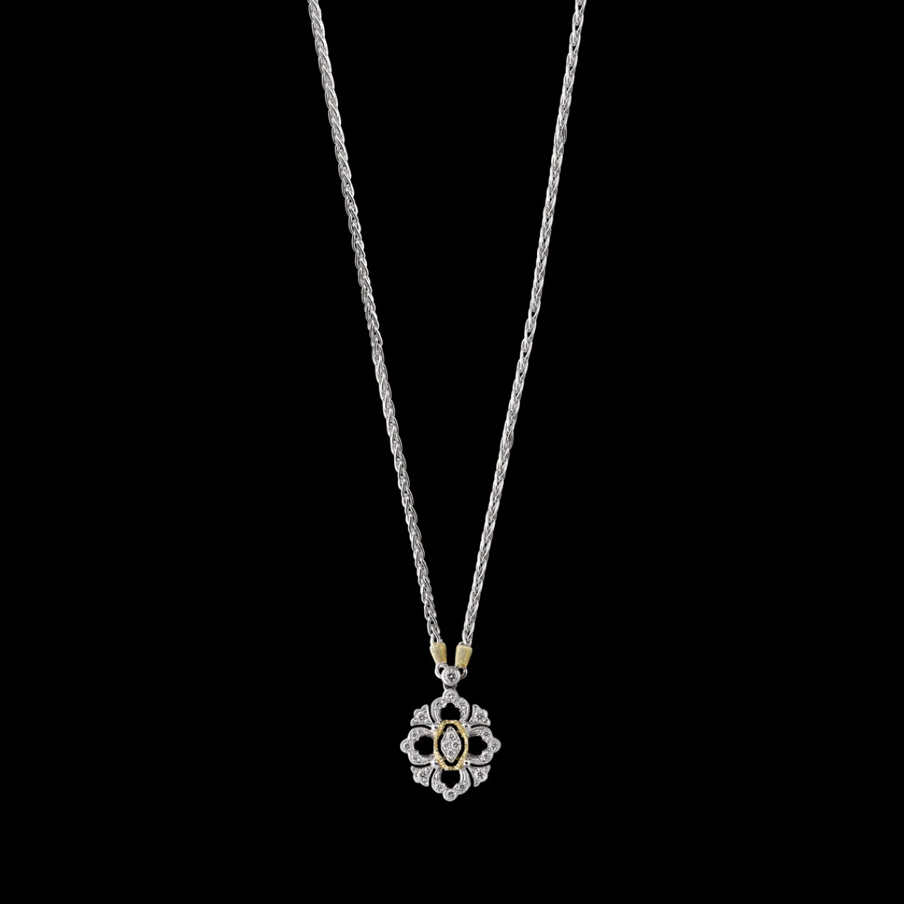 Buccellati OPERA FULL PAVE' WHITE AND YELLOW GOLD SET PENDANT WITH DIAMONDS