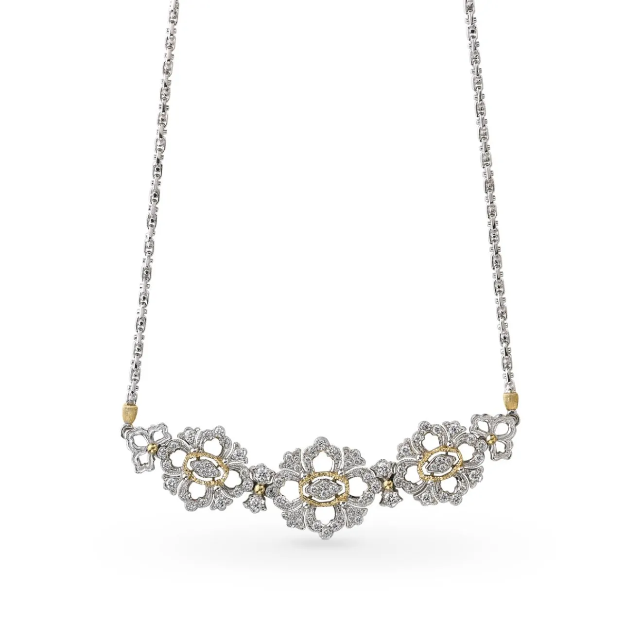Buccellati OPERA FULL PAVE' WHITE AND YELLOW GOLD NECKLACE