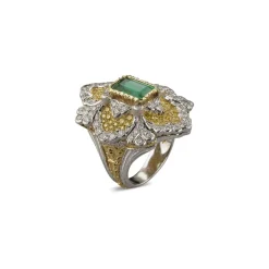 Buccellati OPERA HIGH JEWELLERY RING IN YELLOW AND WHITE GOLD WITH EMERALDS AND DIAMONDS