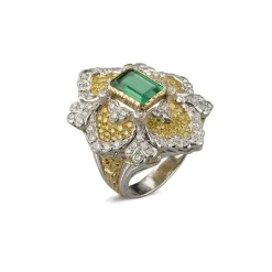 Buccellati OPERA HIGH JEWELLERY RING IN YELLOW AND WHITE GOLD WITH EMERALDS AND DIAMONDS