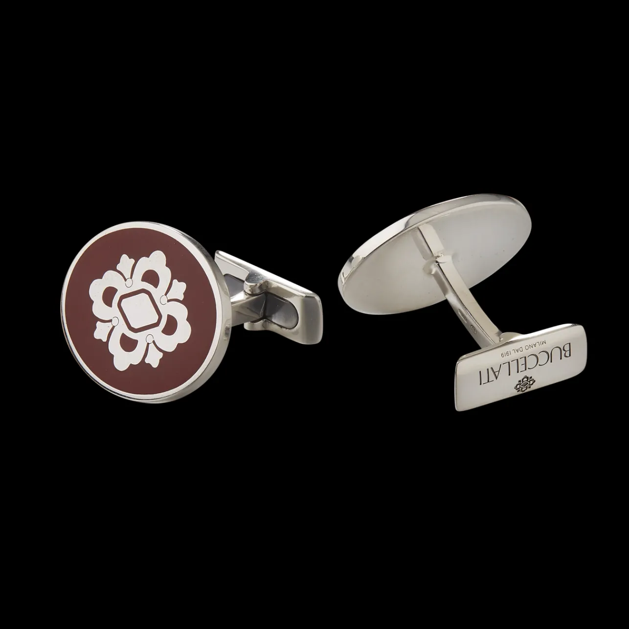 Buccellati OPERA SILVER CUFFLINKS WITH RED ENAMEL