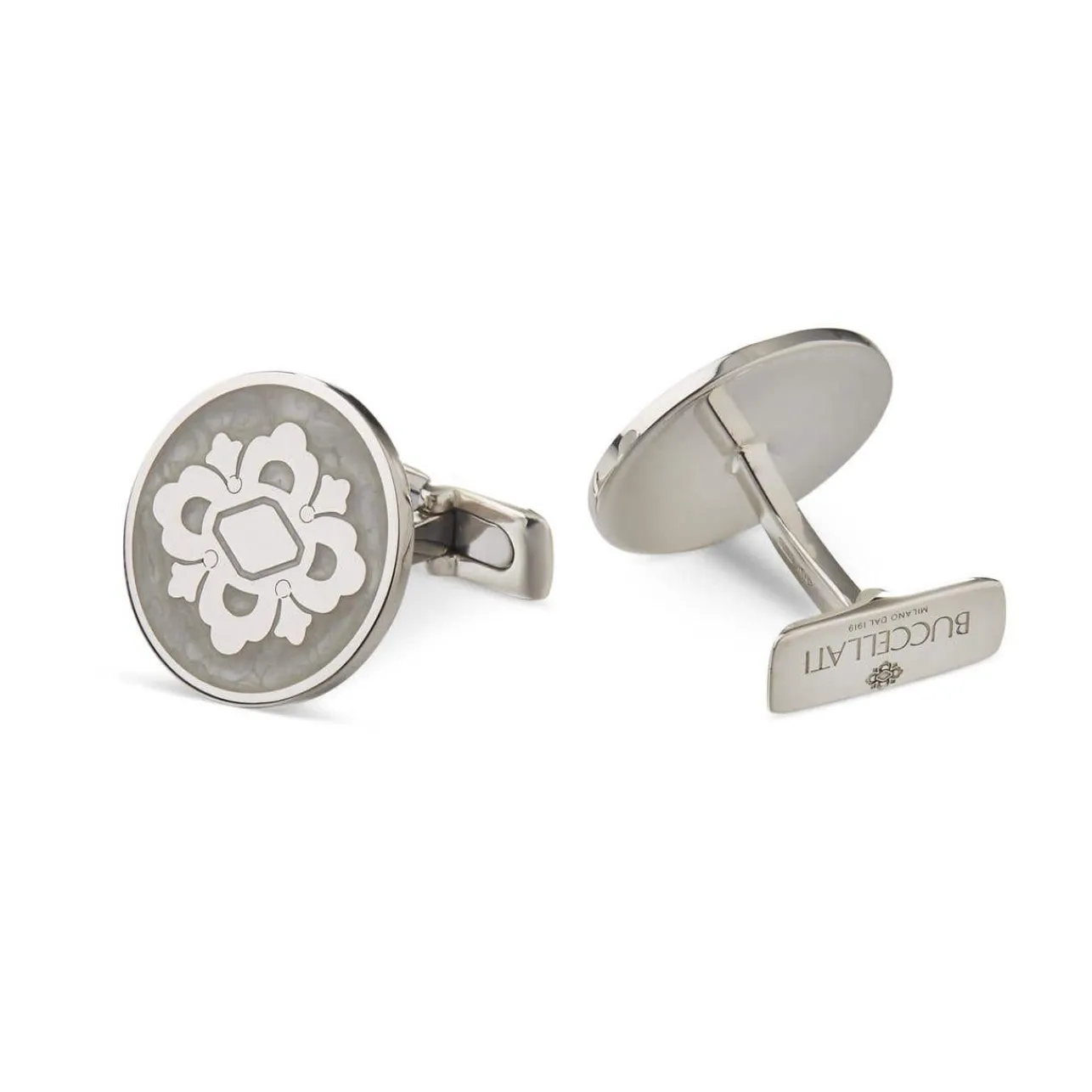 Buccellati OPERA SILVER CUFFLINKS WITH WHITE ENAMEL
