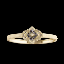 Buccellati OPERA TULLE GOLD BANGLE BRACELET WITH BLUE ENAMEL BACKGROUND