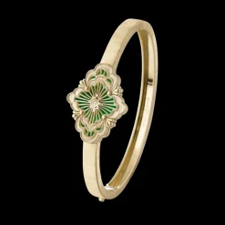 Buccellati OPERA TULLE GOLD BANGLE BRACELET WITH GREEN ENAMEL BACKGROUND