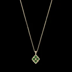 Buccellati OPERA TULLE GOLD PENDANT WITH GREEN ENAMEL BACKGROUND AND LOGO