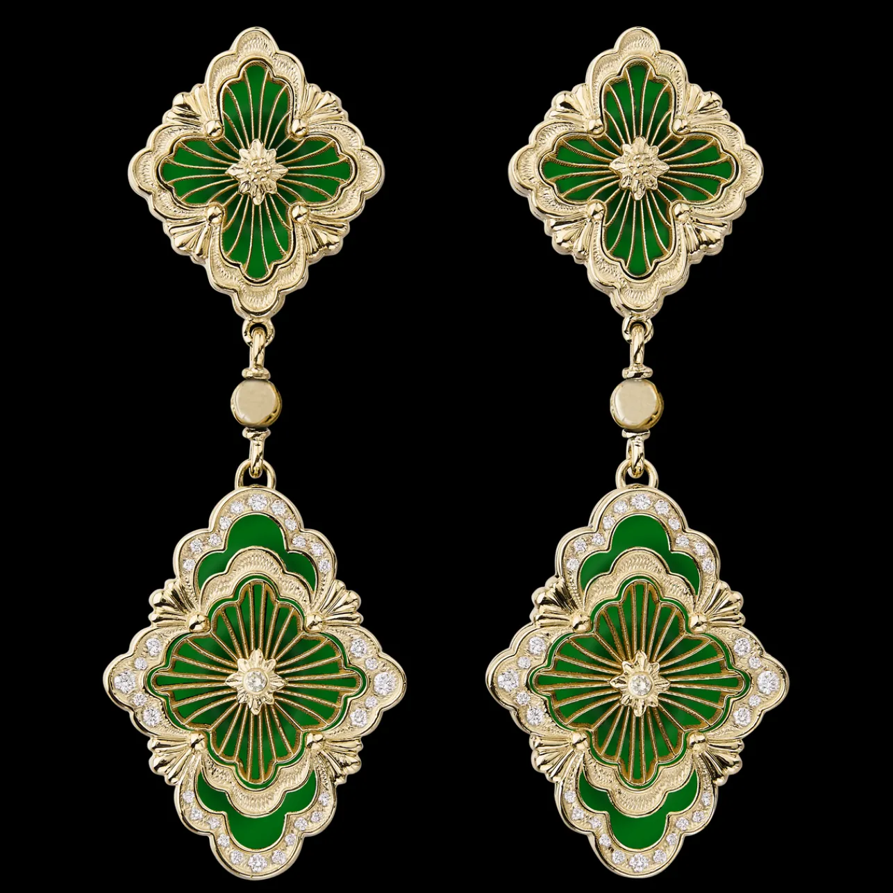 Buccellati OPERA TULLE GOLD PENDANT EARRINGS WITH BORDERS SET WITH DIAMONDS