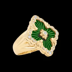 Buccellati OPERA TULLE GOLD RING WITH GREEN ENAMEL BACKGROUND AND RADIAL TULLE