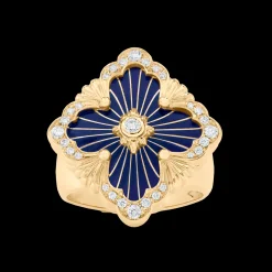 Buccellati OPERA TULLE GOLD RING WITH BLUE ENAMELED ELEMENT AND TULLE PATTERN