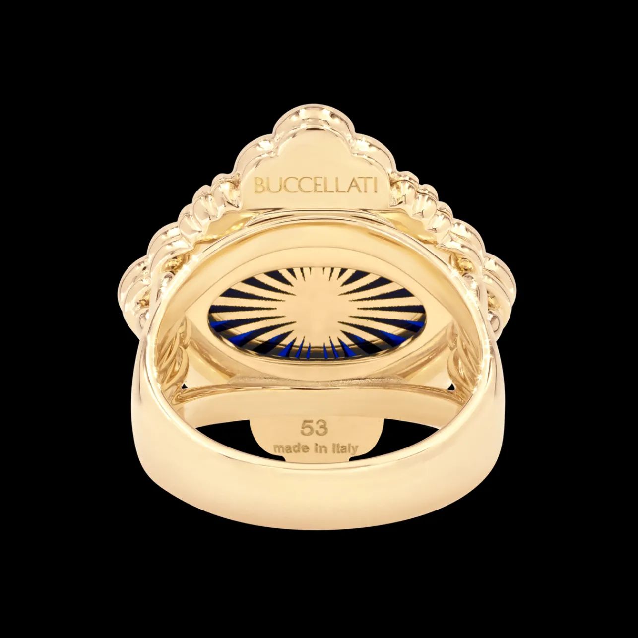 Buccellati OPERA TULLE GOLD RING WITH BLUE ENAMELED ELEMENT AND TULLE PATTERN