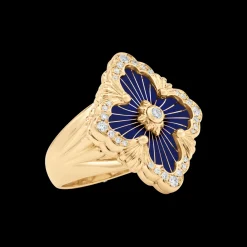 Buccellati OPERA TULLE GOLD RING WITH BLUE ENAMELED ELEMENT AND TULLE PATTERN