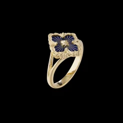Buccellati OPERA TULLE GOLD RING WITH BLUE ENAMELED ELEMENT AND RADIAL TULLE