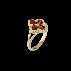 Buccellati OPERA TULLE GOLD RING WITH RED ENAMEL BACKGROUND AND RADIAL TULLE
