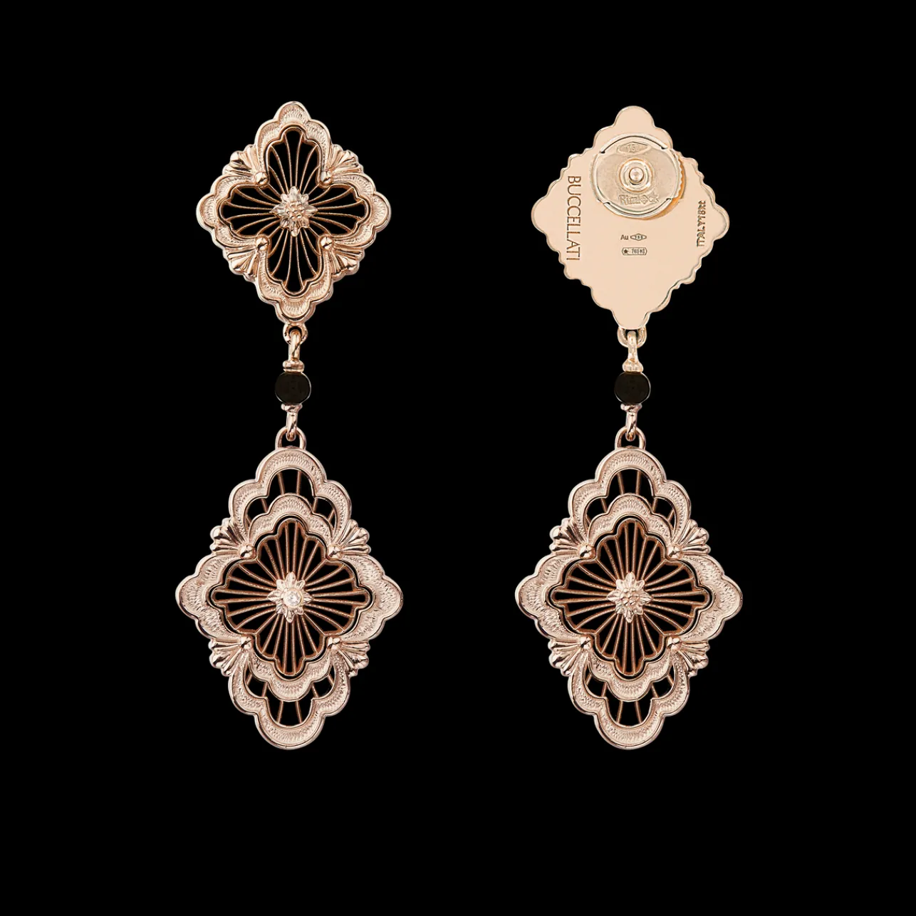 Buccellati OPERA TULLE PINK GOLD DOUBLE LAYERED PENDANT EARRINGS