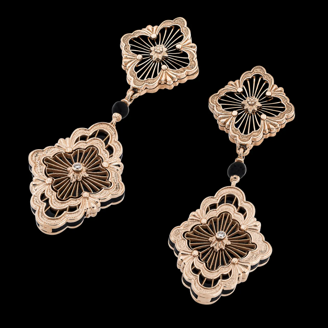 Buccellati OPERA TULLE PINK GOLD DOUBLE LAYERED PENDANT EARRINGS