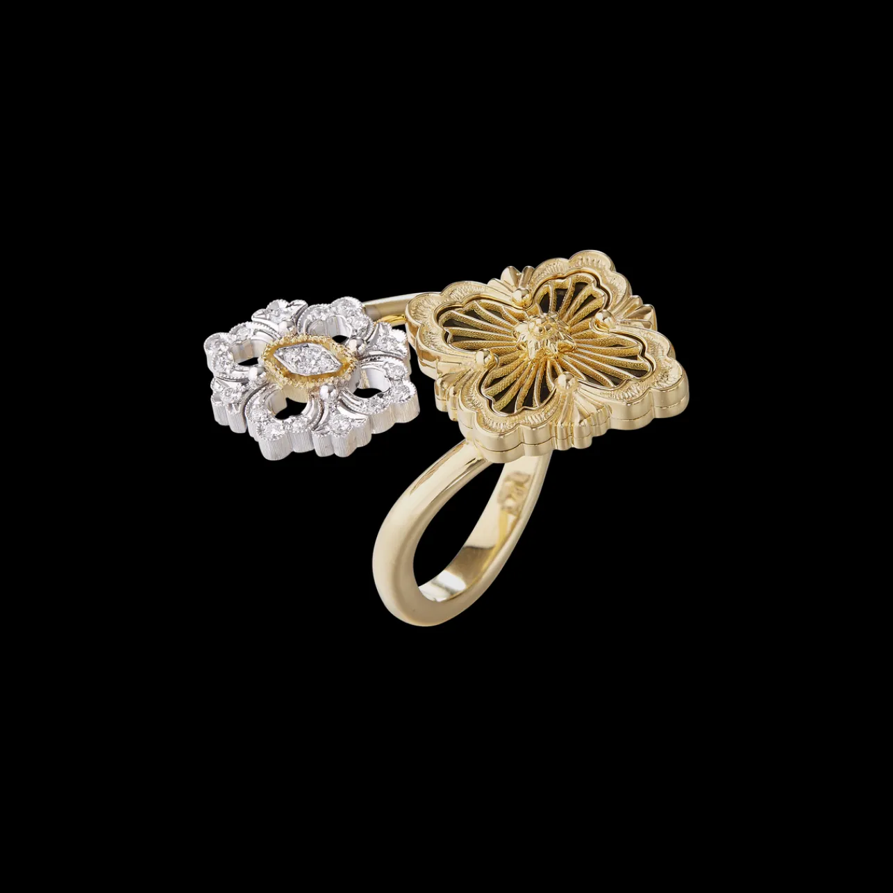 Buccellati OPERA TULLE YELLOW AND WHITE GOLD RING WITH ONYX AND DIAMONDS