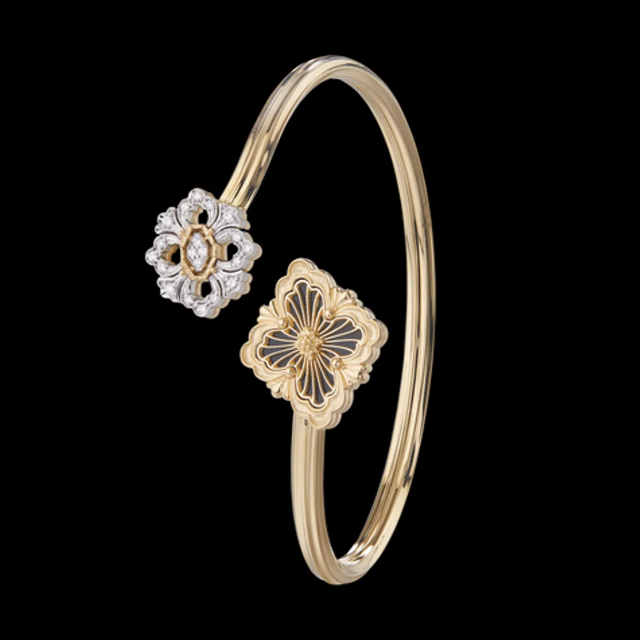 Buccellati OPERA TULLE YELLOW AND WHITE GOLD SET BRACELET WITH ONYX