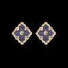 Buccellati OPERA TULLE YELLOW GOLD BUTTON EARRINGS WITH BLUE ENAMELED ELEMENT