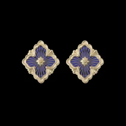 Buccellati OPERA TULLE YELLOW GOLD BUTTON EARRINGS WITH BLUE ENAMELED ELEMENT