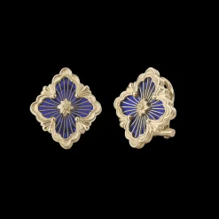 Buccellati OPERA TULLE YELLOW GOLD BUTTON EARRINGS WITH BLUE ENAMELED ELEMENT