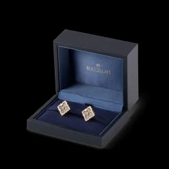 Buccellati OPERA TULLE YELLOW GOLD BUTTON EARRINGS WITH BLUE ENAMELED ELEMENT