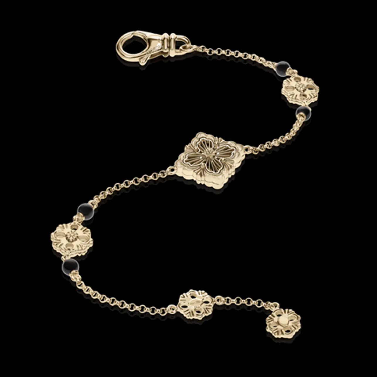 Buccellati OPERA TULLE YELLOW GOLD BRACELET WITH ONYX LOGO