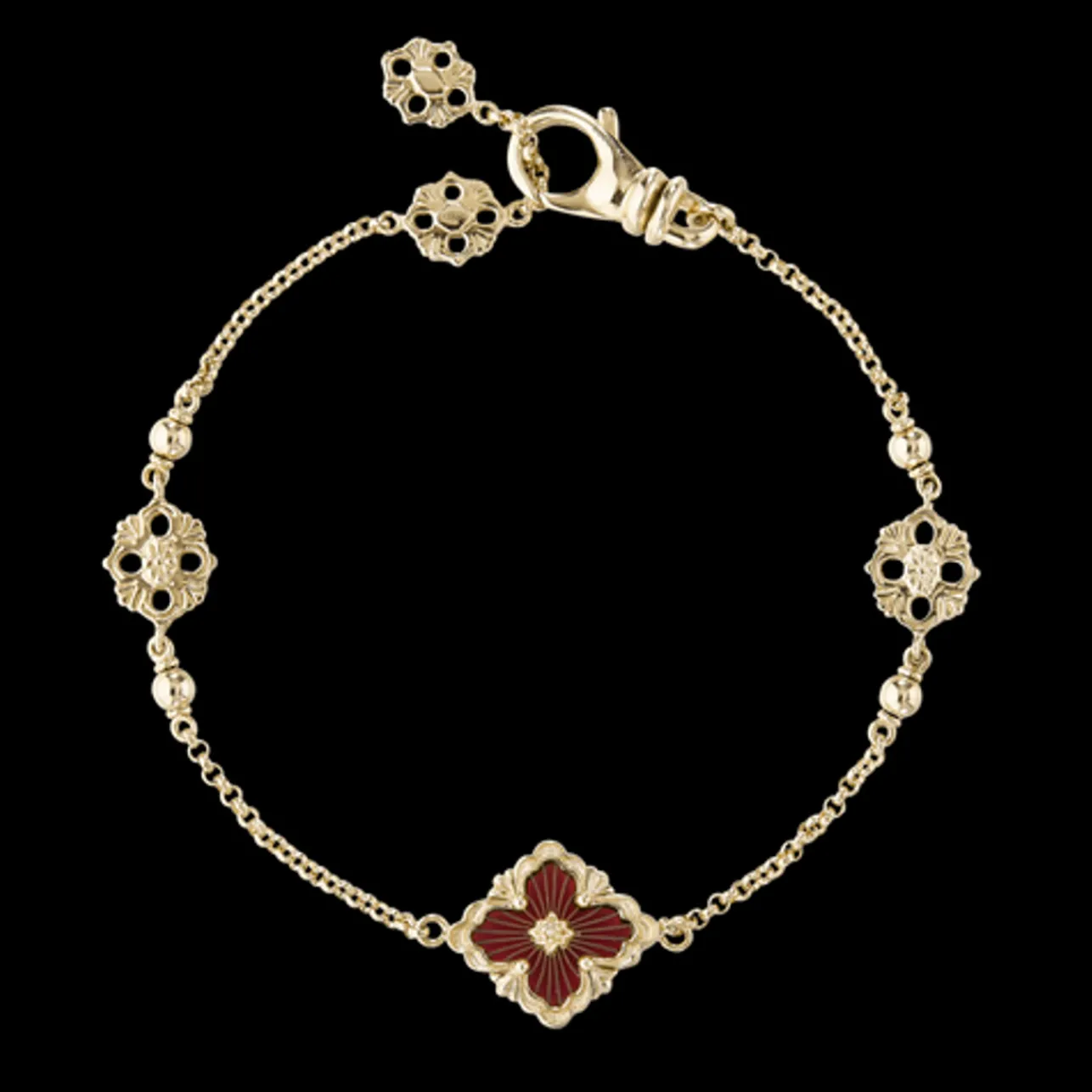Buccellati OPERA TULLE YELLOW GOLD BRACELET WITH RED ENAMEL LOGO