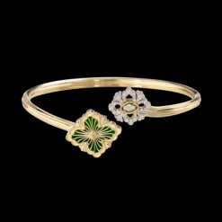 Buccellati OPERA TULLE YELLOW GOLD BRACELET WITH GREEN ENAMEL BACKGROUND