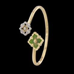 Buccellati OPERA TULLE YELLOW GOLD BRACELET WITH GREEN ENAMEL BACKGROUND