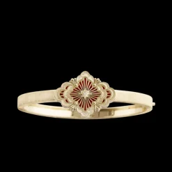 Buccellati OPERA TULLE YELLOW GOLD BANGLE BRACELET WITH RED ENAMEL BACKGROUND