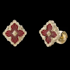 Buccellati OPERA TULLE YELLOW GOLD BUTTON EARRINGS WITH LOGO