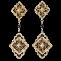 Buccellati OPERA TULLE YELLOW GOLD EARRINGS WITH ONYX AND CENTRAL DIAMOND