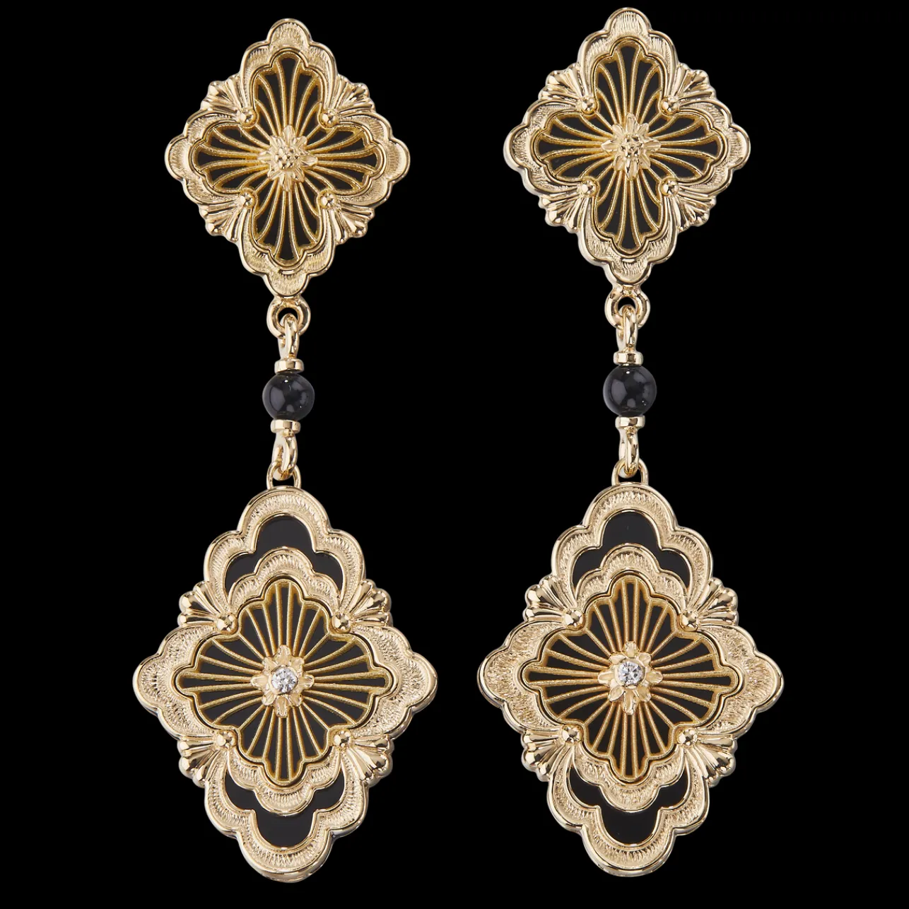 Buccellati OPERA TULLE YELLOW GOLD EARRINGS WITH ONYX AND CENTRAL DIAMOND