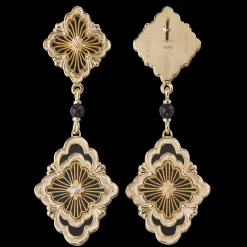 Buccellati OPERA TULLE YELLOW GOLD EARRINGS WITH ONYX AND CENTRAL DIAMOND