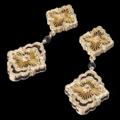 Buccellati OPERA TULLE YELLOW GOLD EARRINGS WITH ONYX AND CENTRAL DIAMOND