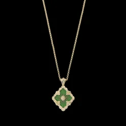 Buccellati OPERA TULLE YELLOW GOLD PENDANT WITH GREEN ENAMEL BACKGROUND