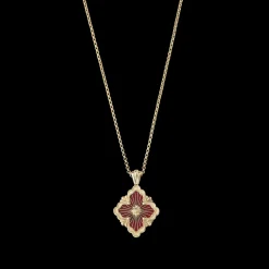 Buccellati OPERA TULLE YELLOW GOLD PENDANT WITH RED ENAMEL BACKGROUND