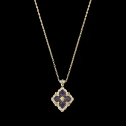 Buccellati OPERA TULLE YELLOW GOLD PENDANT WITH BLUE ENAMEL BACKGROUND