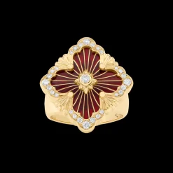Buccellati OPERA TULLE YELLOW GOLD RING WIT RED ENAMEL BACKGROUND AND LOGO
