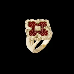 Buccellati OPERA TULLE YELLOW GOLD RING WITH RED ENAMEL BACKGROUND