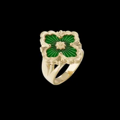 Buccellati OPERA TULLE YELLOW GOLD RING WITH GREEN ENAMEL BACKGROUND