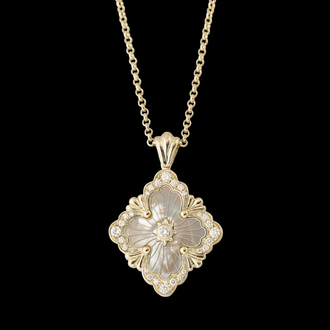Buccellati OPERA TULLE YELLOW GOLD SET PENDANT WITH MOTHER OF PEARL