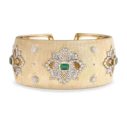 Buccellati OPERA YELLOW GOLD HIGH JEWELLERY CUFF BRACELET WITH EMERALDS