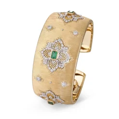 Buccellati OPERA YELLOW GOLD HIGH JEWELLERY CUFF BRACELET WITH EMERALDS