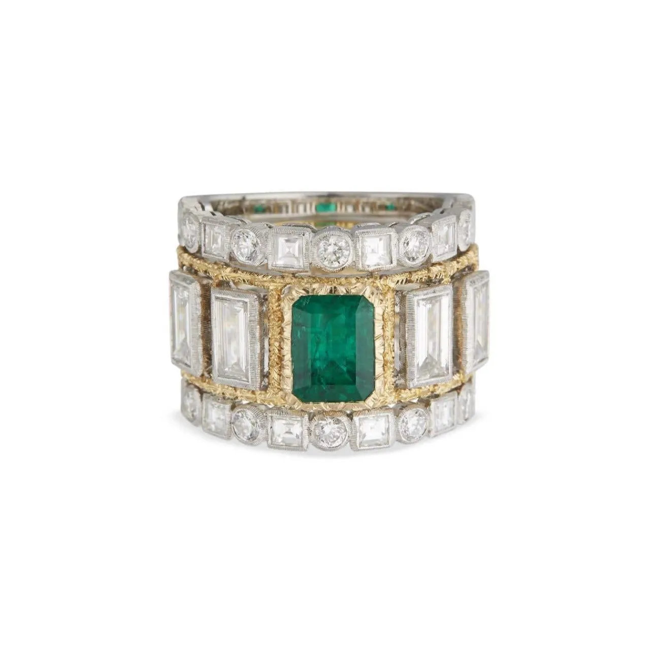 Buccellati PREMIUM BAND WHITE AND YELLOW GOLD SET RING WITH DIAMONDS