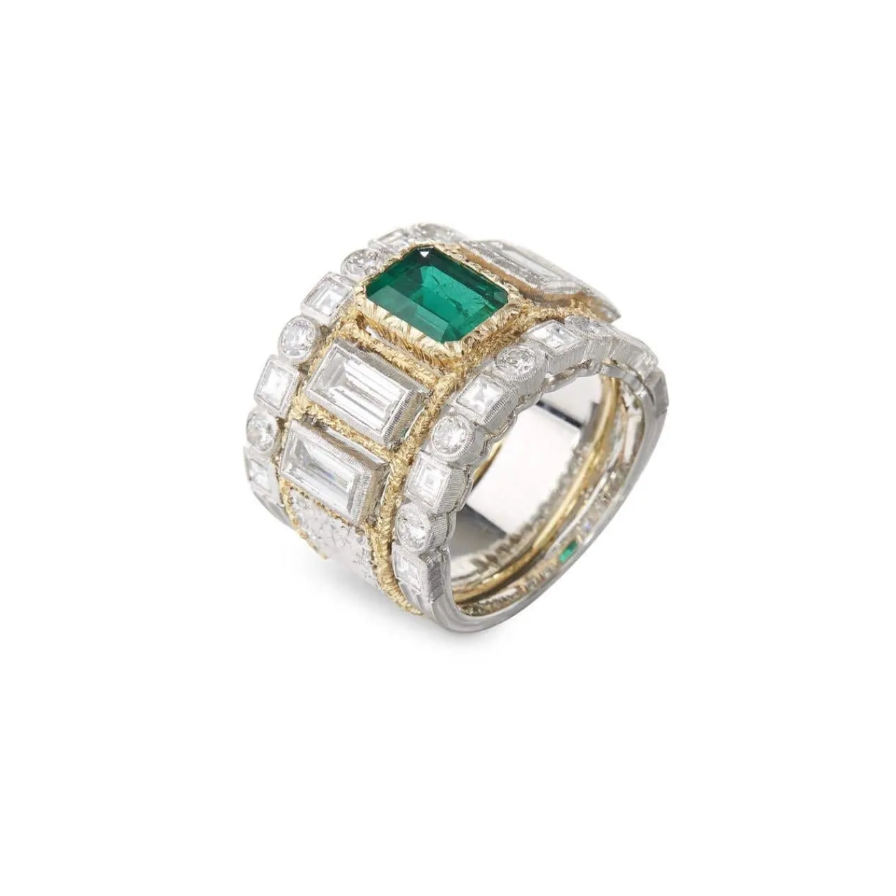 Buccellati PREMIUM BAND WHITE AND YELLOW GOLD SET RING WITH DIAMONDS