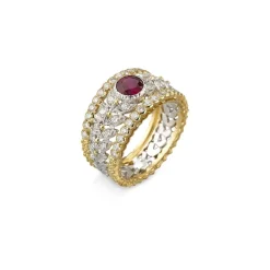 Buccellati PREMIUM BAND WHITE AND YELLOW GOLD RING WITH RUBIES
