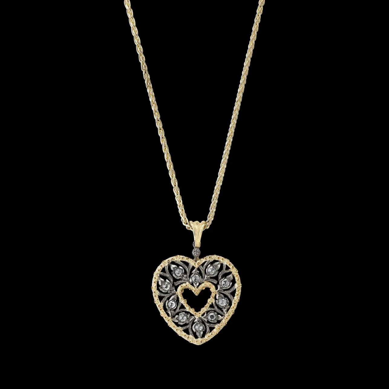 Buccellati RAMAGE WHITE AND YELLOW GOLD PENDANT WITH ROSE-CUT DIAMONDS