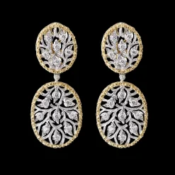Buccellati RAMAGE WHITE AND YELLOW GOLD OVAL PENDANT EARRINGS